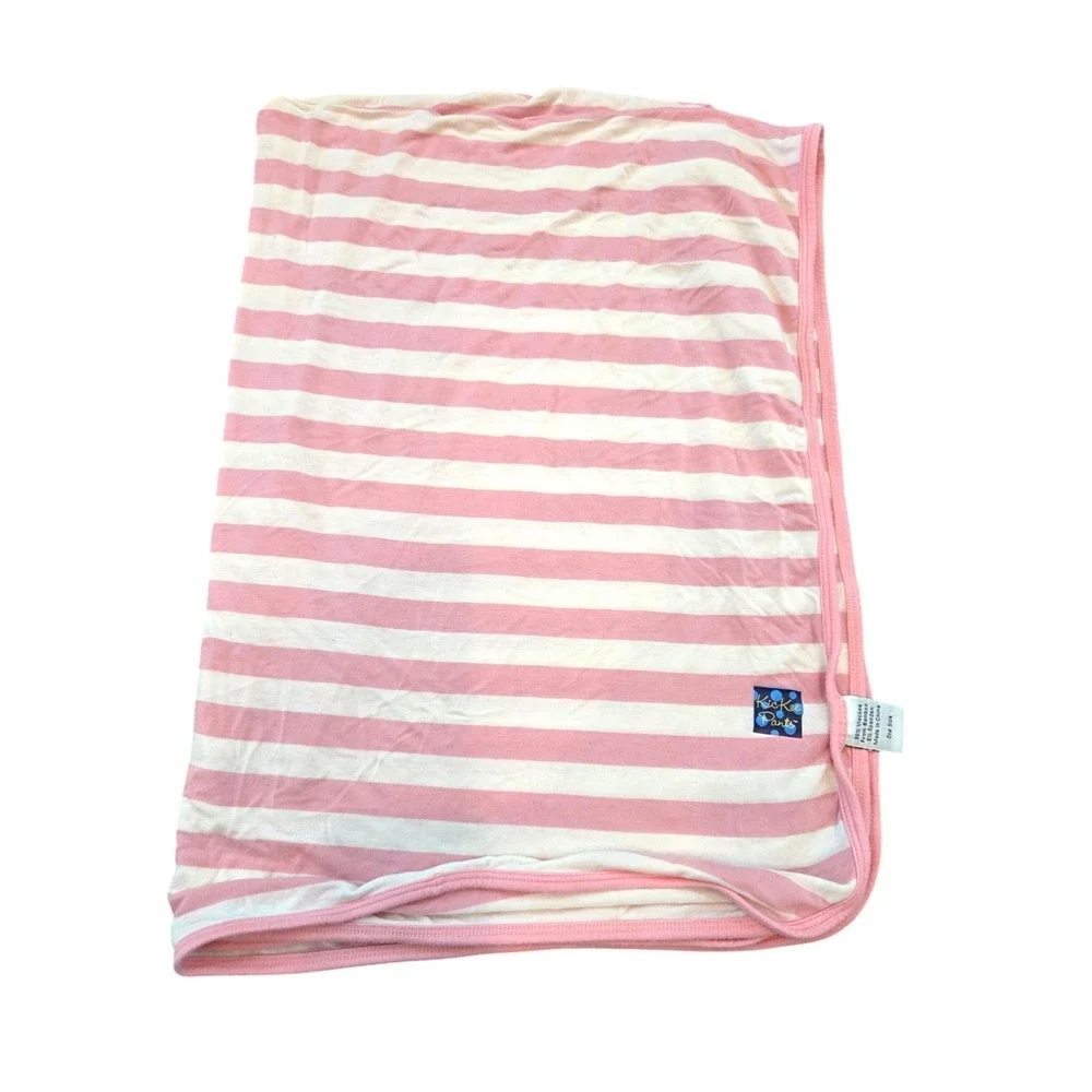 Kickee Pants Baby Swaddle Blanket Pink White Striped Bamboo Viscose 29x40